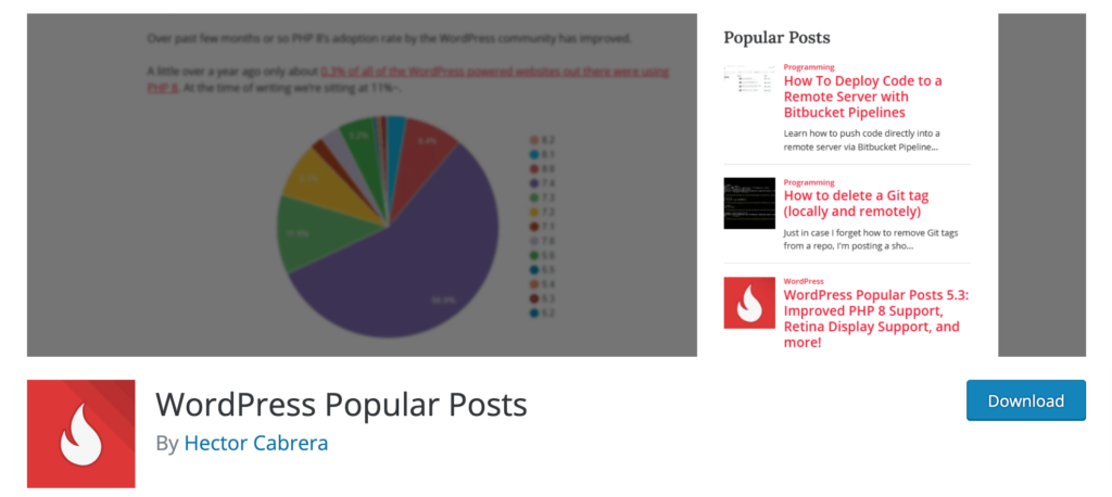 To jest zrzut ekranu wtyczki Popular Posts WordPress