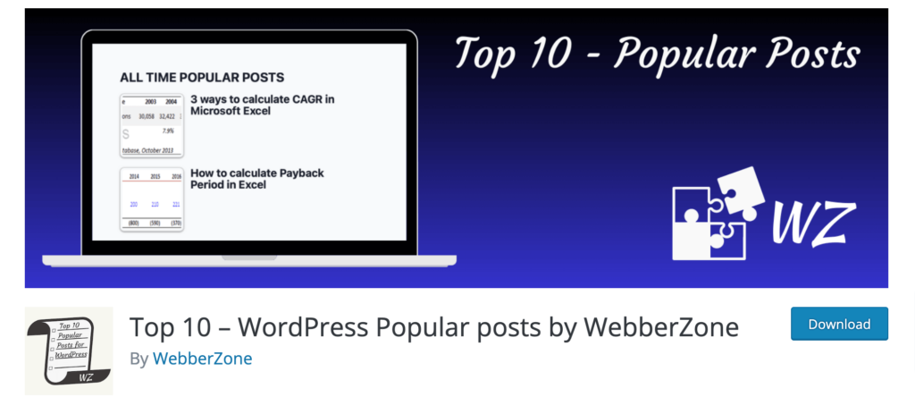 To jest zrzut ekranu wtyczki Top 10 Popular Posts