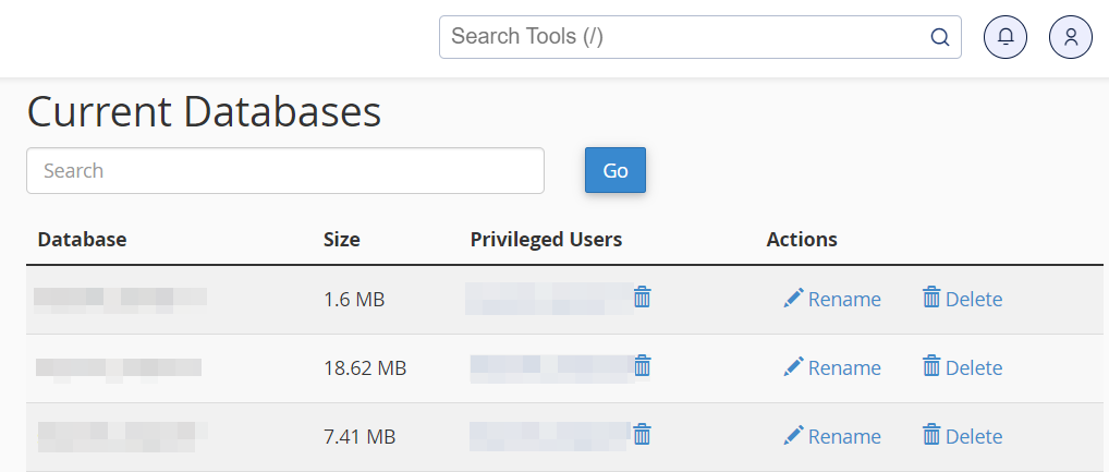 Cela vous mènera à une page avec une liste de bases de données dans votre installation WordPress.