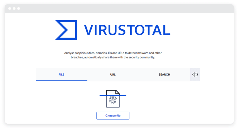 ภาพหน้าจอของเว็บไซต์ VIrusTotal