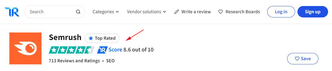 Semrush-Benutzerbewertung auf TrustRadius