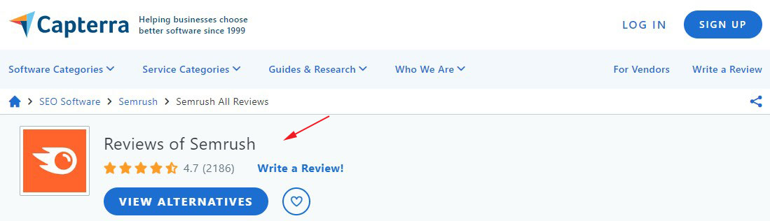 SEMrush-Benutzerbewertung auf Capterra