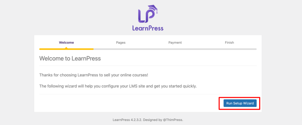 这是 LearnPress 设置向导的屏幕截图