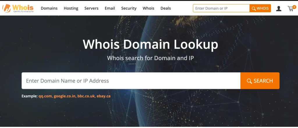 ドメインが有効かどうかを確認できる Whois ホームページのスクリーンショット