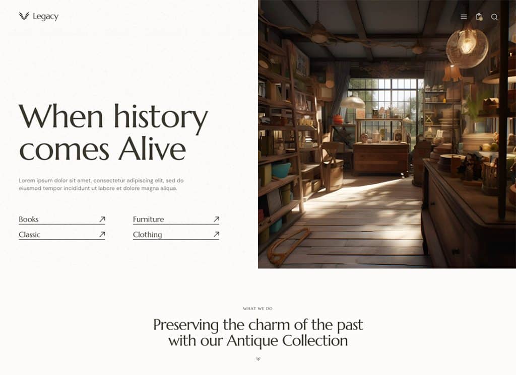 Dziedzictwo — motyw WordPress z antykami, zabytkami i przedmiotami kolekcjonerskimi