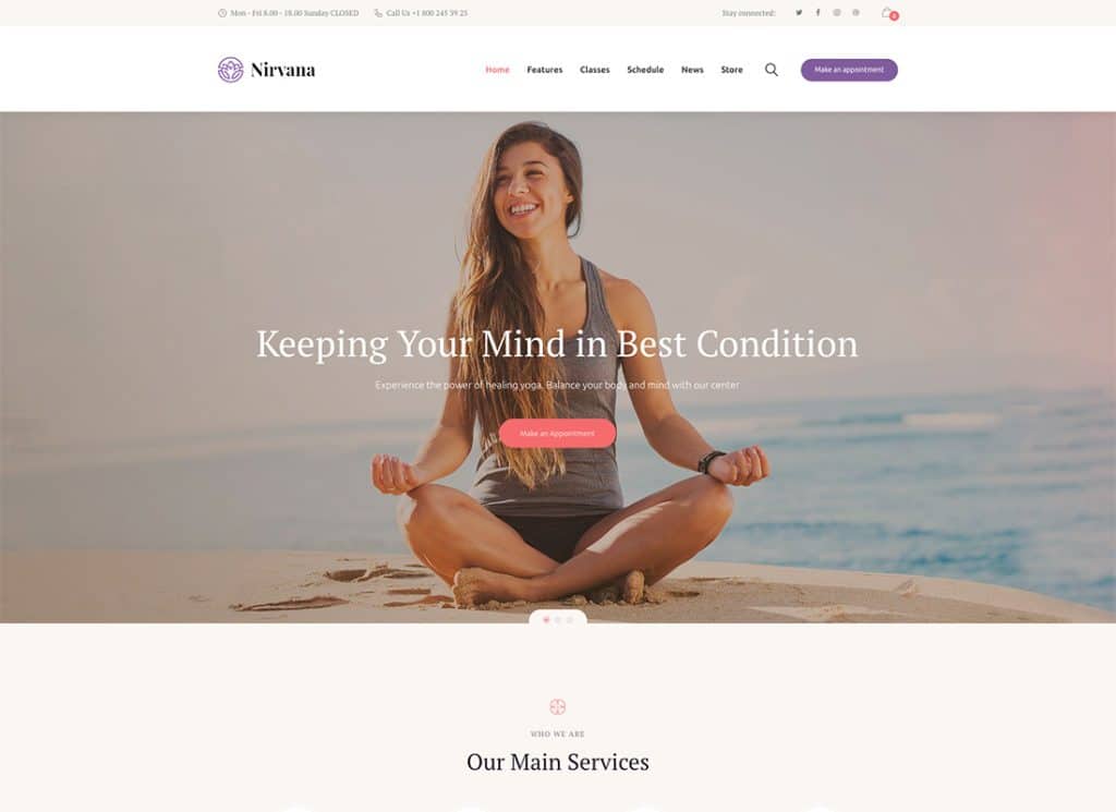 Nirvana - Tema WordPress per Yoga Studio e Fitness Club