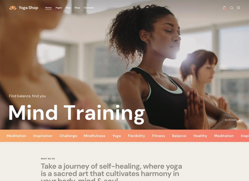 Negozio di yoga - Tema WordPress per studio di yoga, palestra e negozio di attrezzature