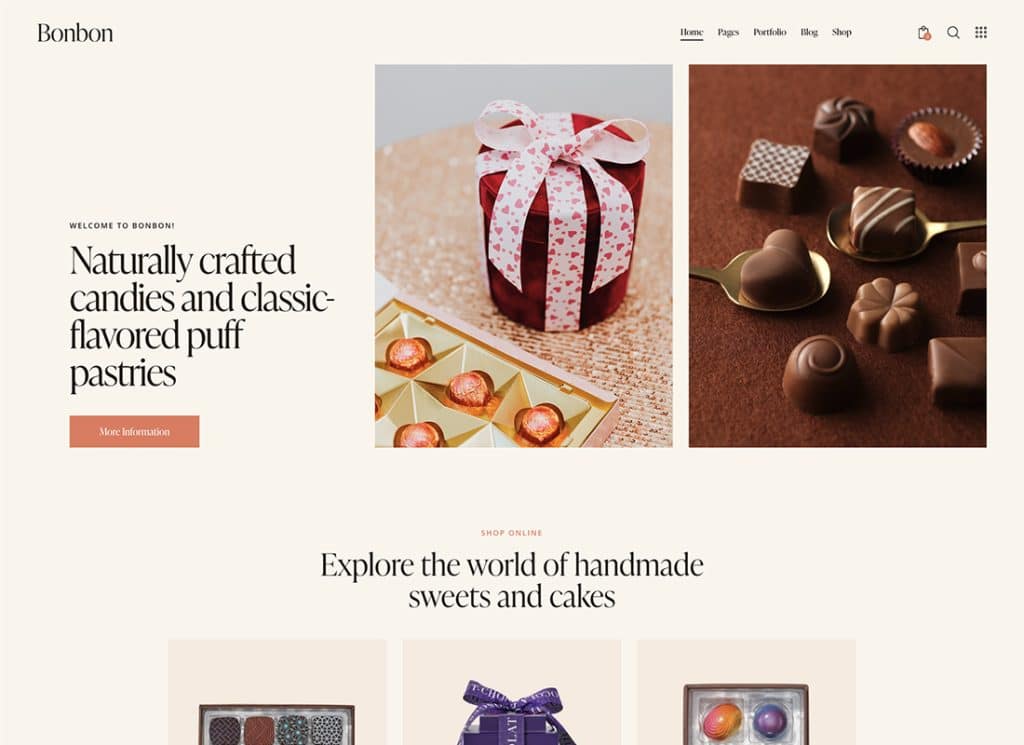 Bonbon - Tema WordPress per dolci al cioccolato e pasticceria