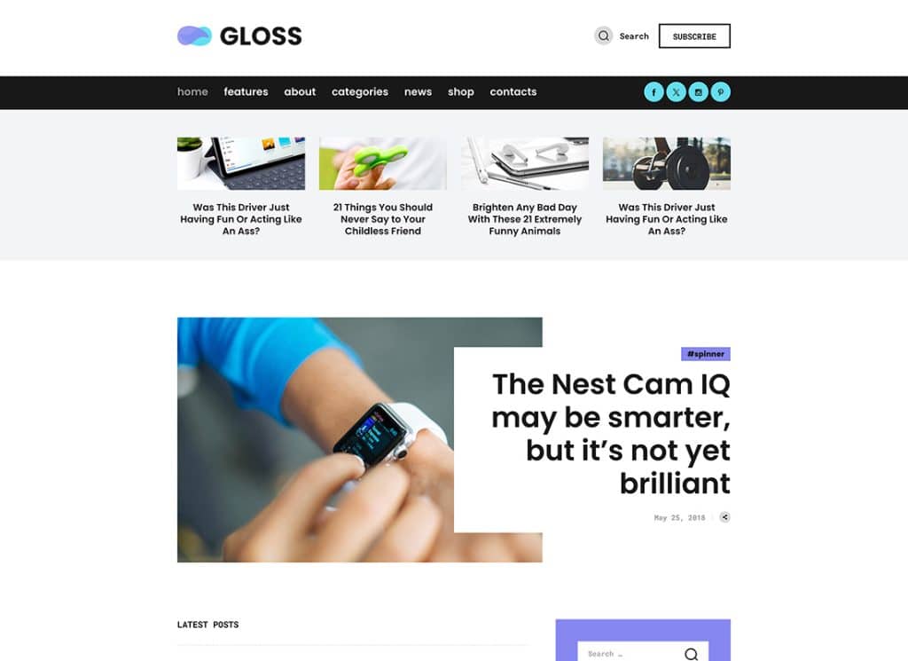 Gloss - Tema blog WordPress per riviste di notizie virali