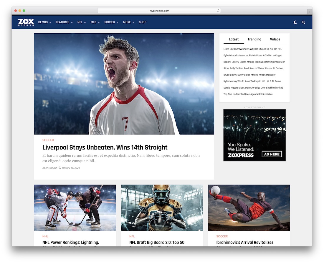 tema sportivo WordPress zoxpress