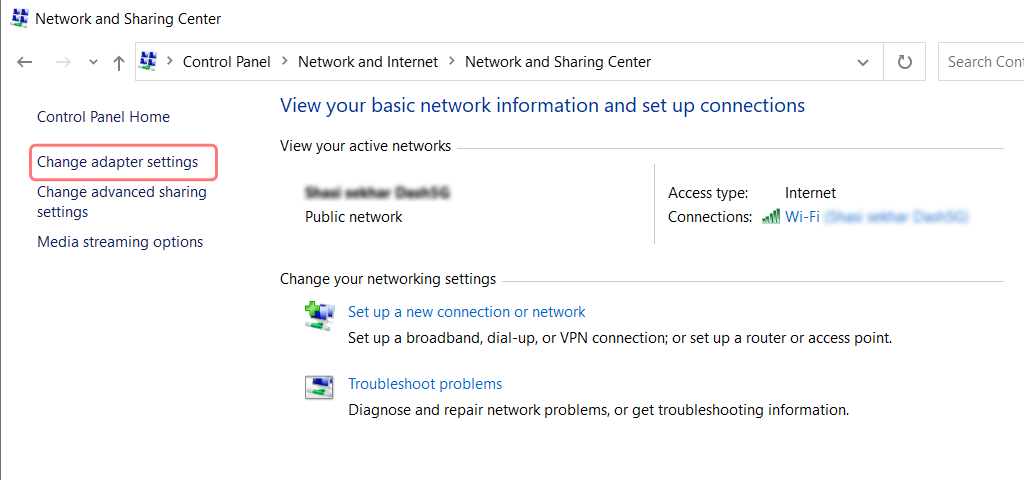 Change Adapter Settings in Windows