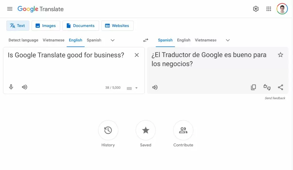 Interfaccia di Google Translate per traduzioni aziendali