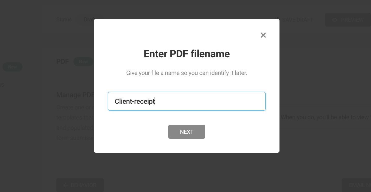 Una pantalla que muestra dónde le das un nombre a tu PDF.