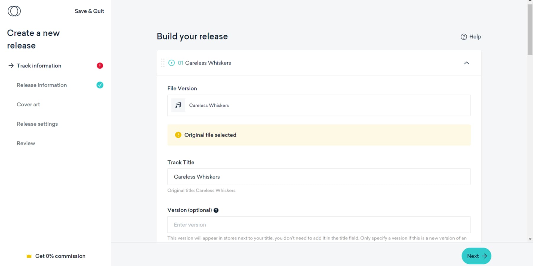 ภาพหน้าจอของ Release Builder ของ LANDR