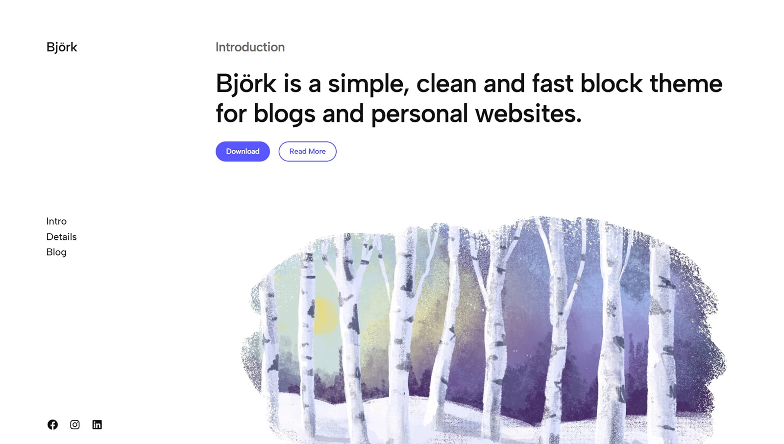 WordPress için yaratıcı bir FSE teması olan Bjork'un Portresi.