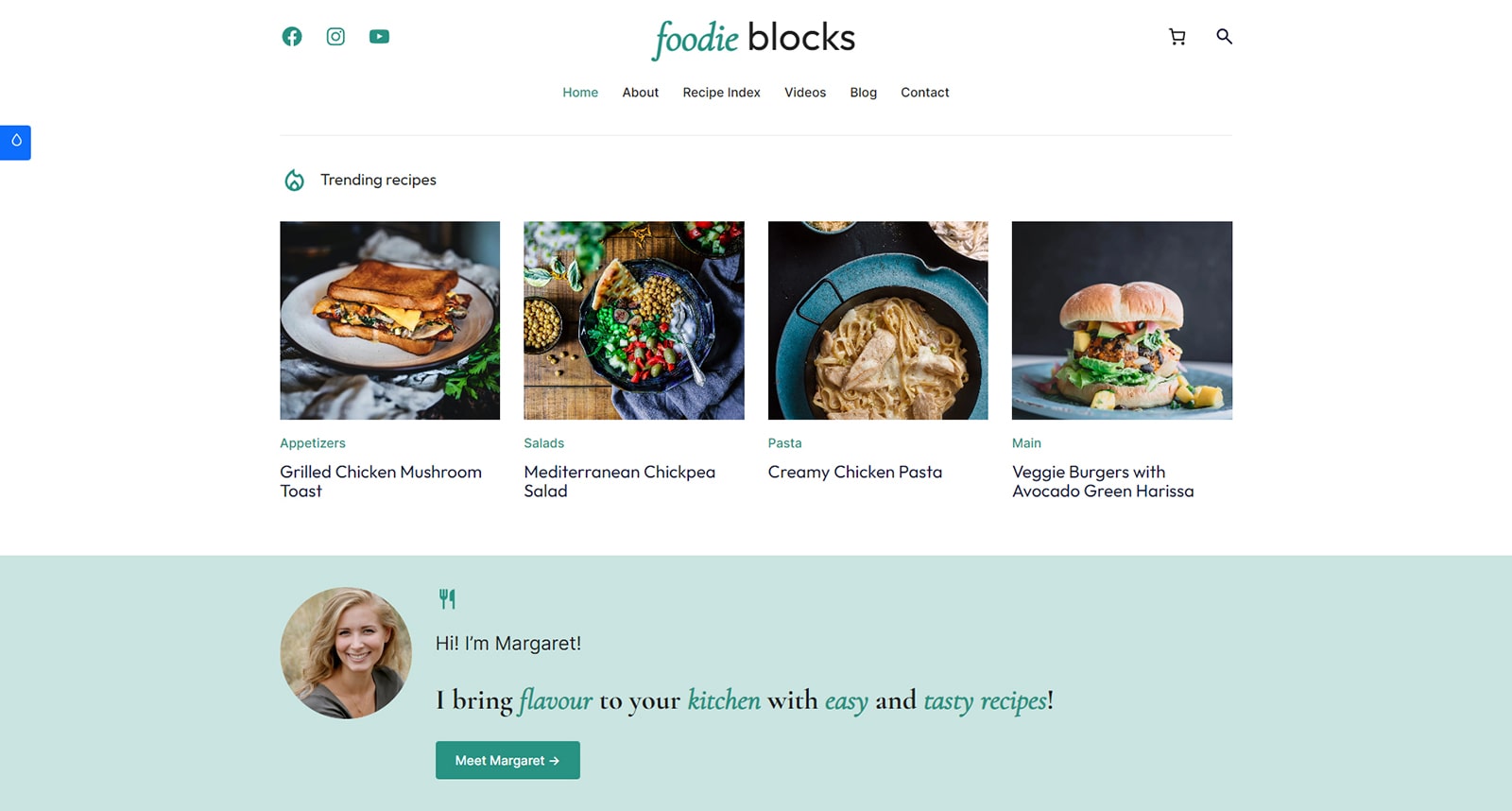 Visual de Foodie Blocks, uno de los temas de bloques de WordPress gratuitos y totalmente personalizables.