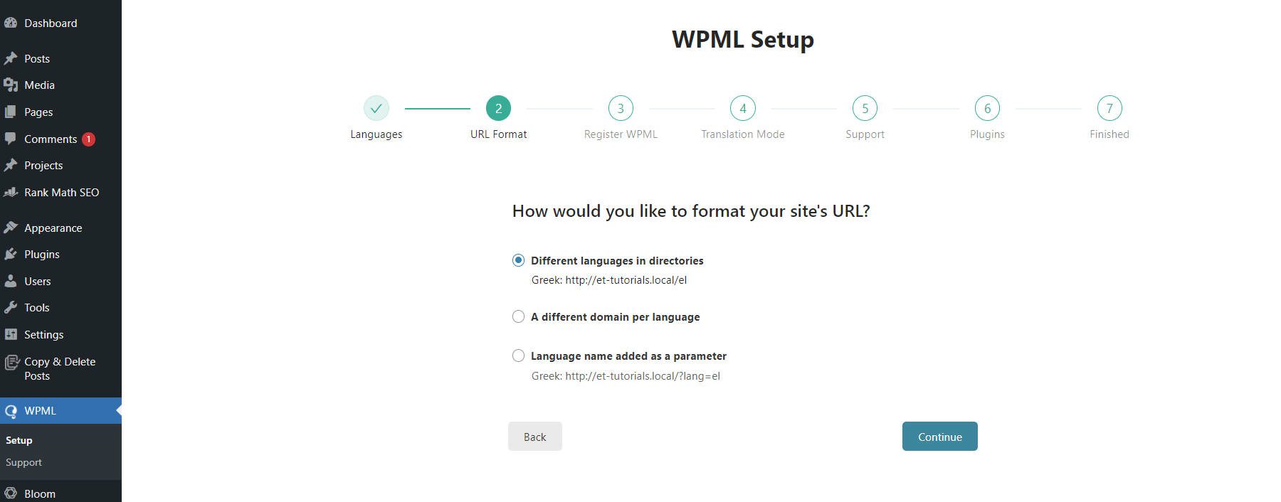 Configuração de integração do WPML - Etapa 2