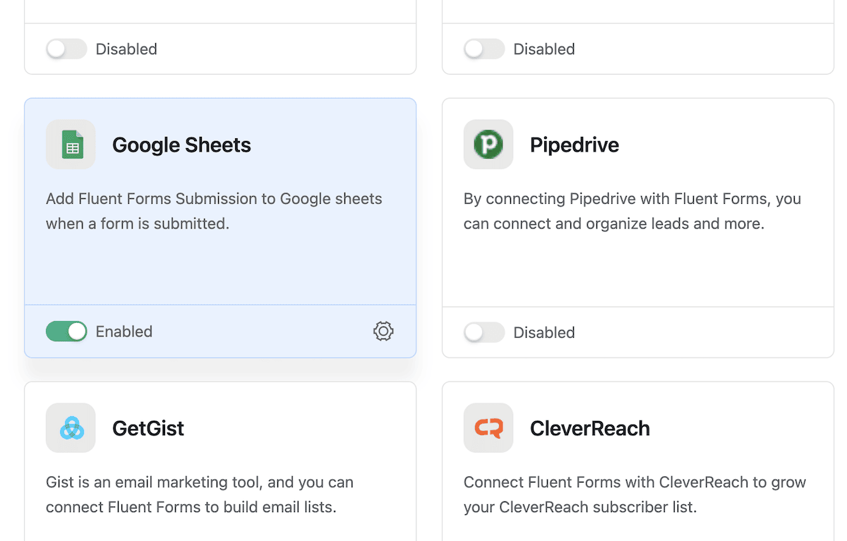 Google Sheets 모듈 선택 카드의 클로즈업