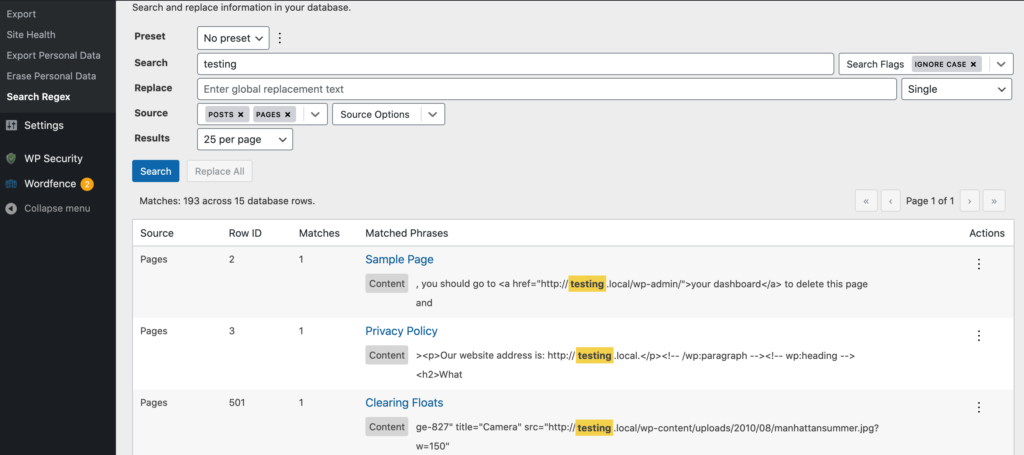 Strumento di ricerca e sostituzione del database WordPress