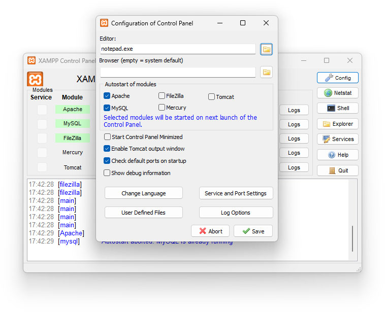 interface de usuário xampp