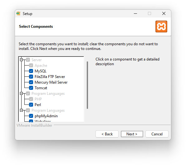 procedura guidata di configurazione di xampp