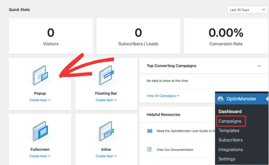 Utwórz wyskakujące okienko w panelu WordPress OptinMonster