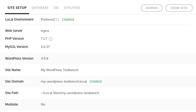 capture d'écran des options de configuration wp locales