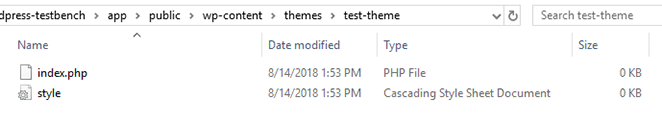 Screenshot des Test-Themes-Indexordners für lokale Computerdateien