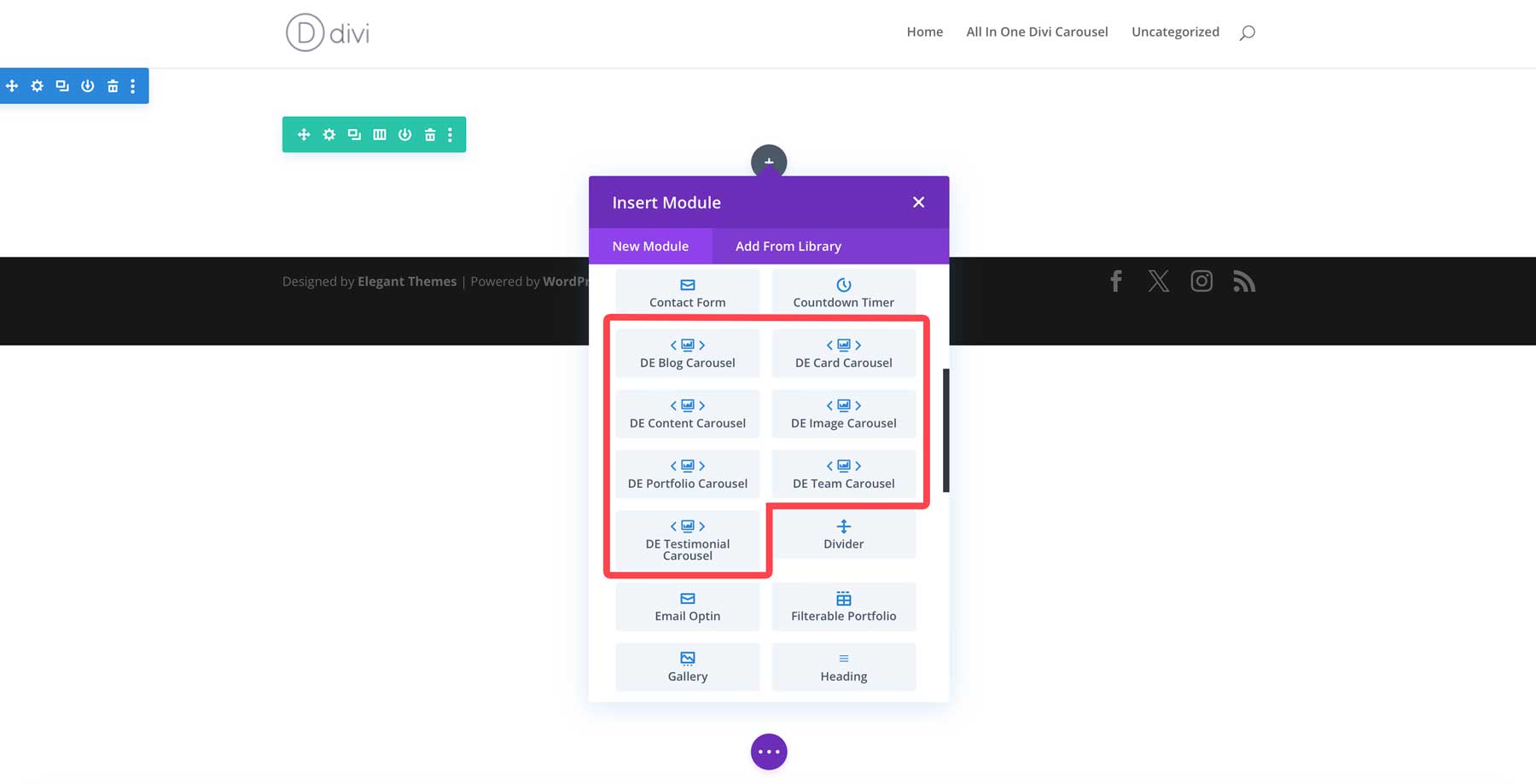 Divi modülleri için Hepsi Bir Arada Karusel