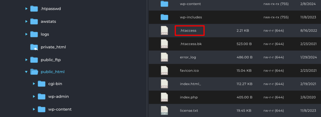 Ini adalah tangkapan layar file .htaccess untuk memperbaiki masalah gambar WordPress yang tidak dapat dimuat