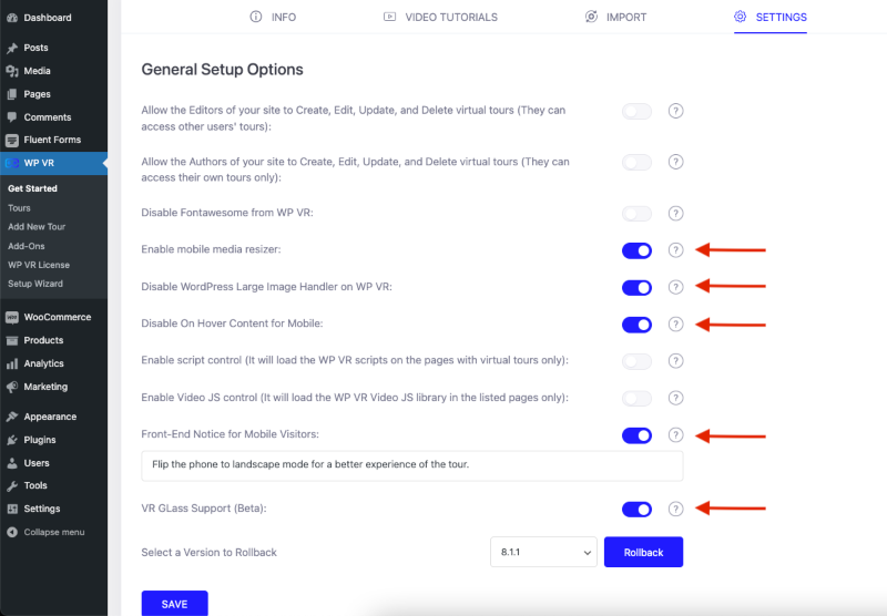 Configuración general para recorridos virtuales - WPVR