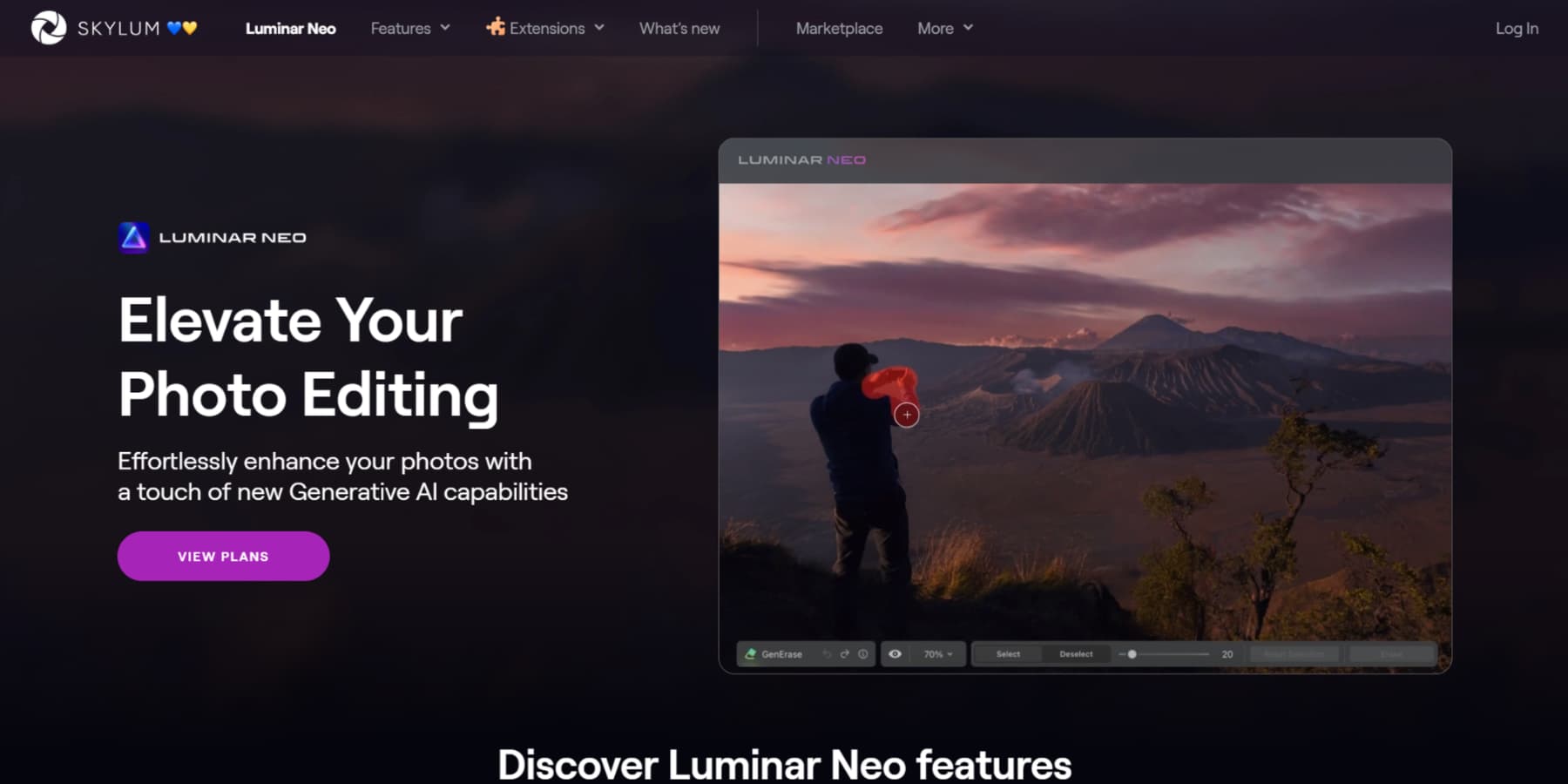 Uno screenshot della home page di Skylum Luminar Neo