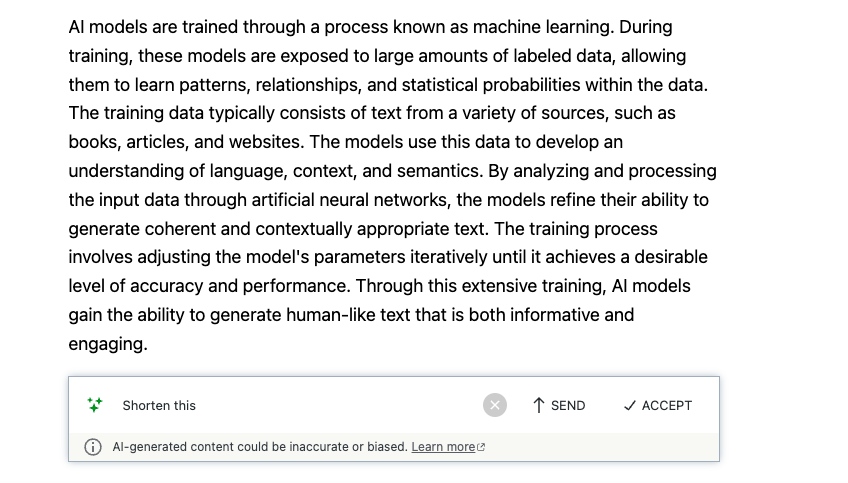 さらに、自然言語を使用して Jetpack AI アシスタントに、生成された段落を調整または変更するよう促すことができます。