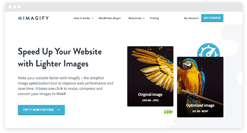 Imagify プラグイン Web サイトのホームページのスクリーンショット