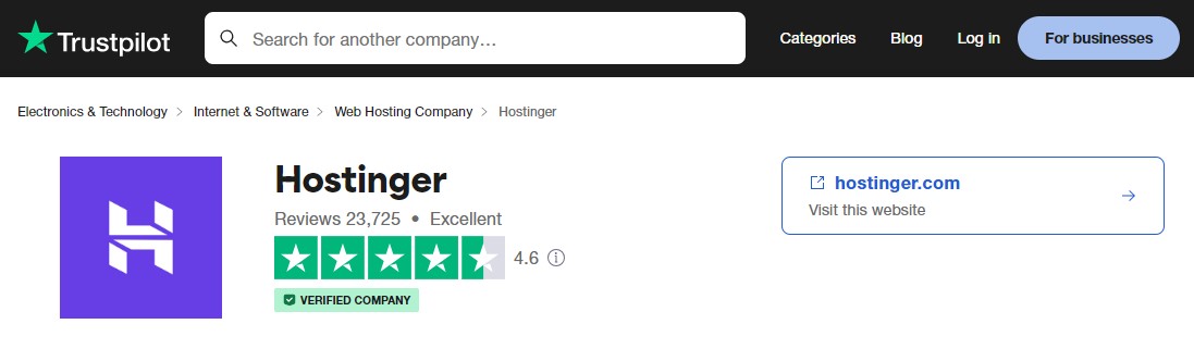 Peringkat Trustpilot Hostinger