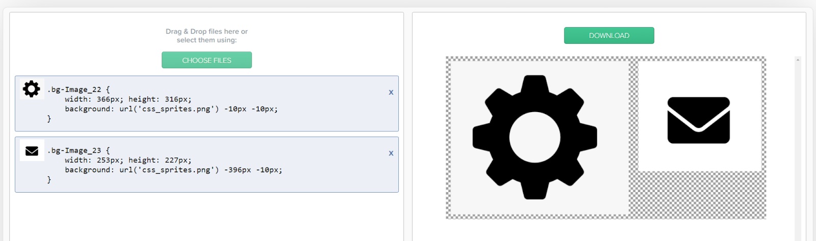 CSS スプライト ジェネレーター ツールの動作中