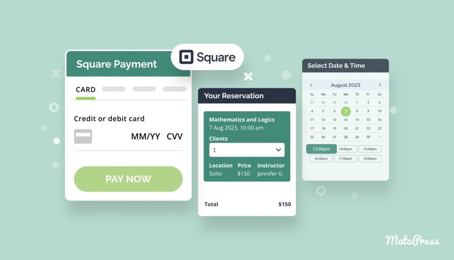 Componente aggiuntivo Square Payments per la prenotazione di appuntamenti.