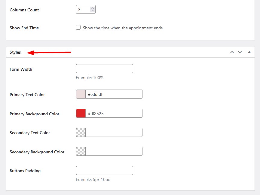 Construtor de shortcode no MotoPress Appointment Booking.