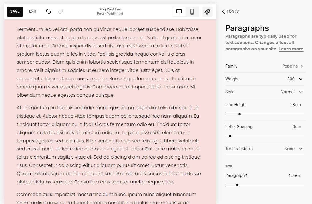 Editor de stil Squarespace