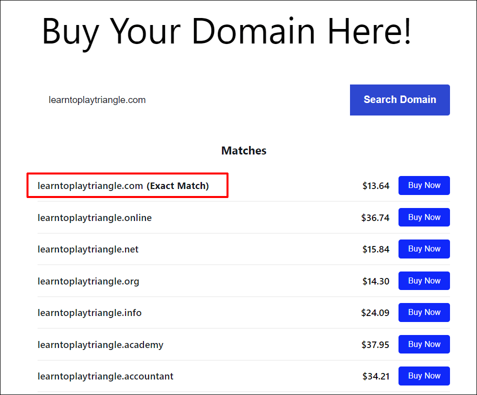 Hasil Pengecer Domain - Pencocokan persis