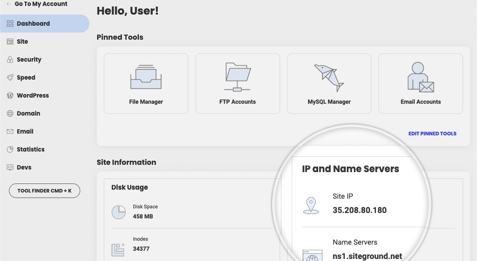 معلومات IP في SiteGround