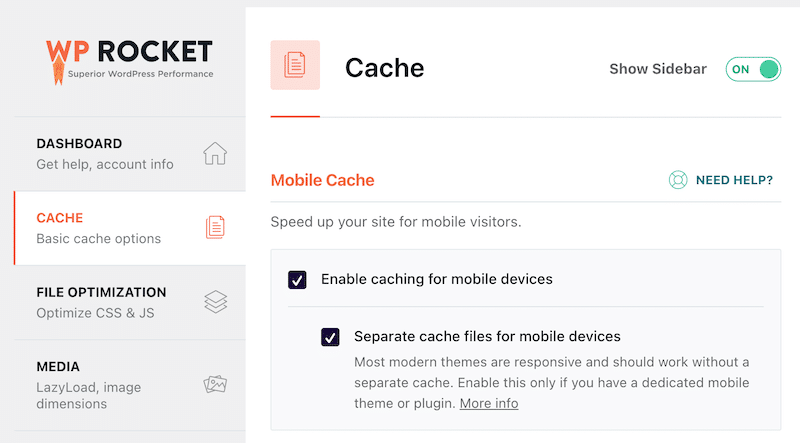 Cache mobile (per migliorare le prestazioni del tema reattivo) - Fonte: WP Rocket