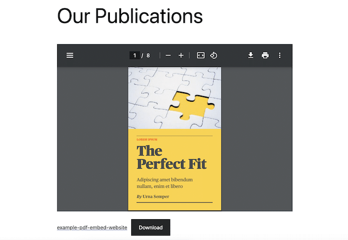 使用块编辑器嵌入 WordPres 网站的 PDF 示例