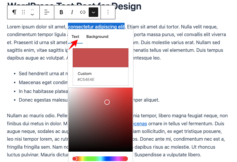 เลือกแบบอักษรสี-gutenberg-editor