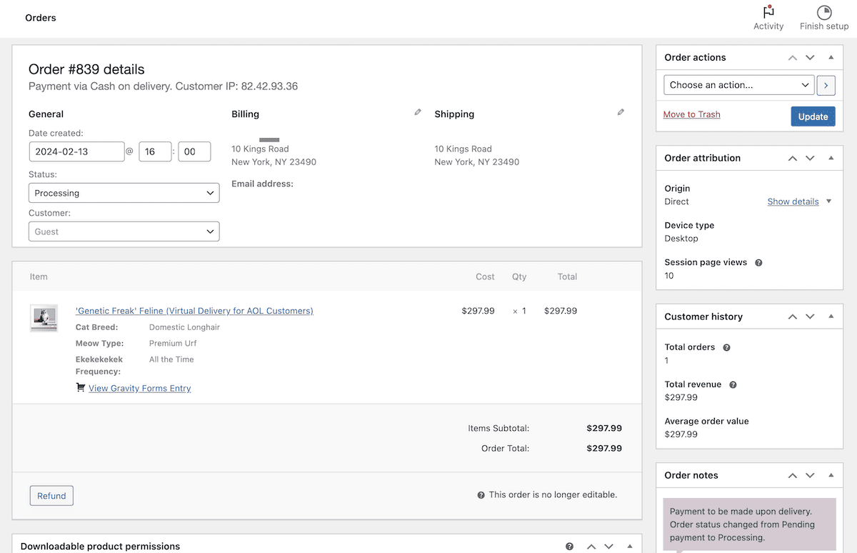 WooCommerce 내 주문.