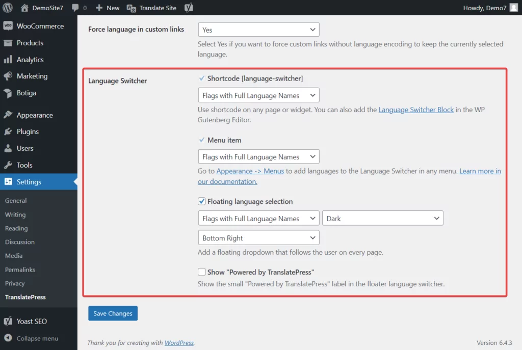 modification du sélecteur de langue de Translatepress gratuitement