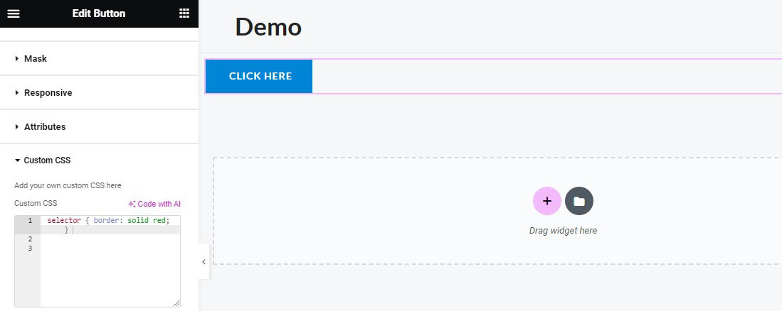 Option CSS personnalisée Elementor