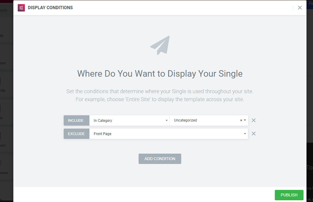 Opzione di visualizzazione del modello Elementor