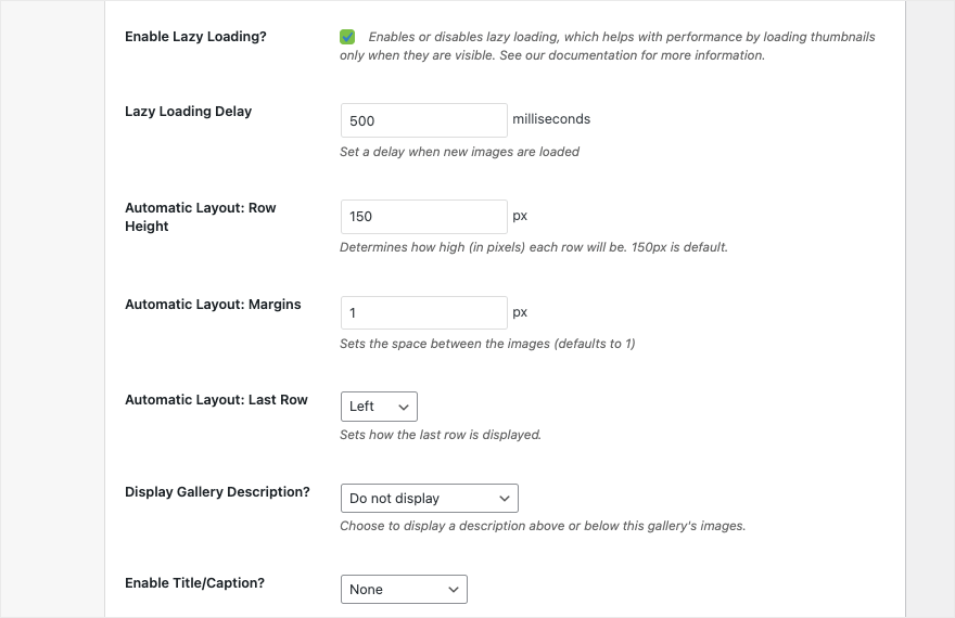 Configuraciones en la Galería Envira