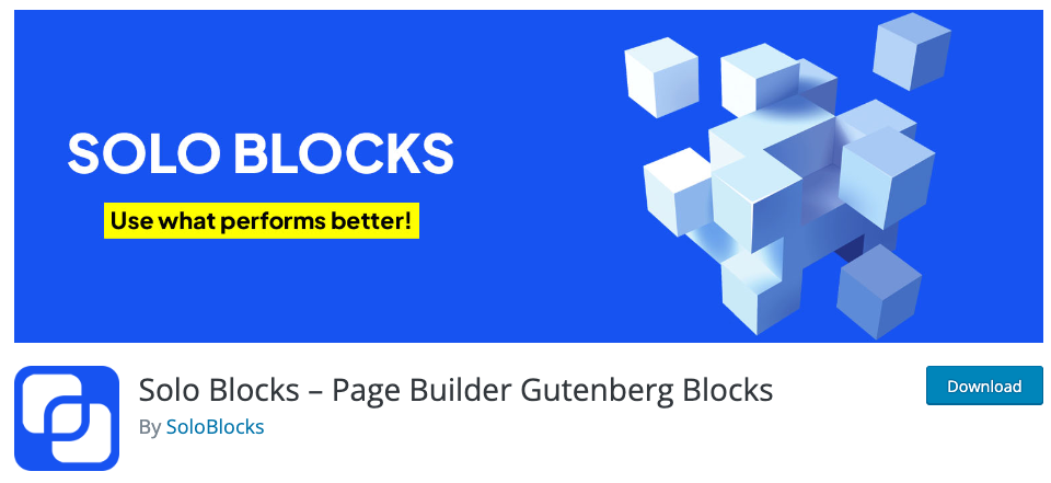 Screenshot dalla pagina del plugin WordPress Solo Blocks